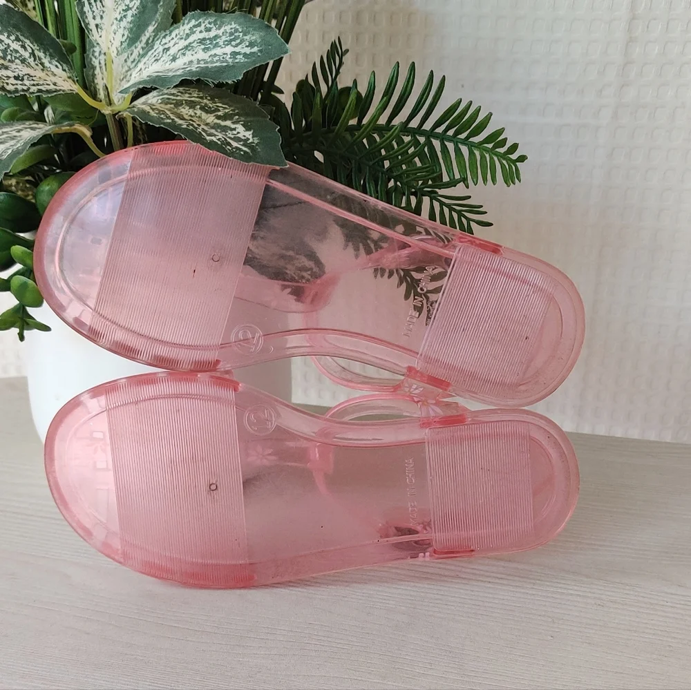 Gap Kids Pink Jelly Sandals with White Daisy Floral Design Size 12